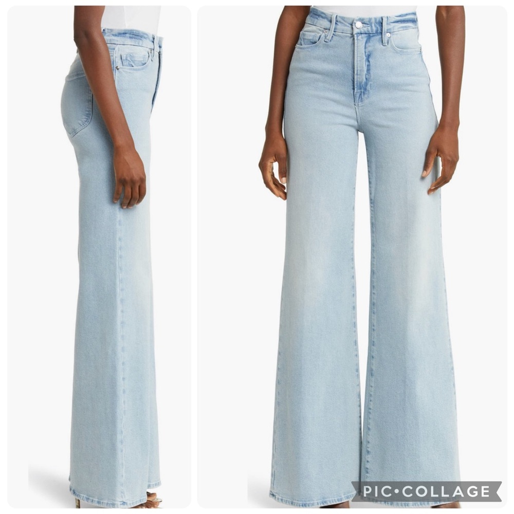 Good American Good Waist Palazzo Jeans Sz 27 in Blue452